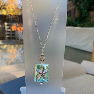 Porcelain & Silver Star Fish Pendant + Chain (New)